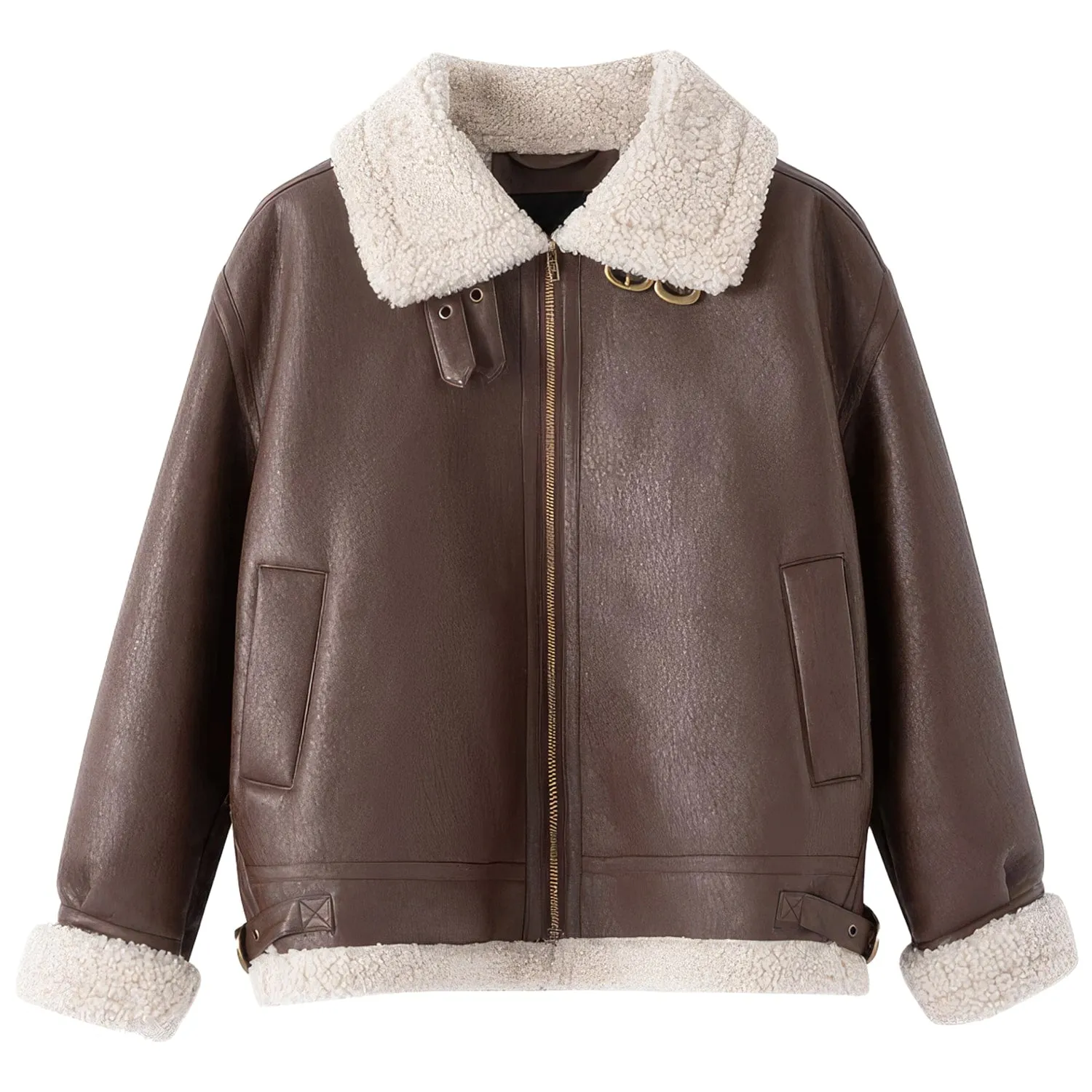 Auburn Bomber Genuine Sheepskin Shearling Jacket: Winter Warmth with Retro Military Style