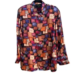 CB Studio By Cory B Vintage Women's Silk Patchwork Long Sleeve Button Up Shirt S