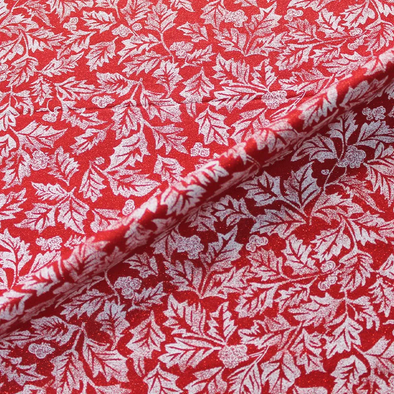 Christmas Cotton - Red - Glitter - Foliage