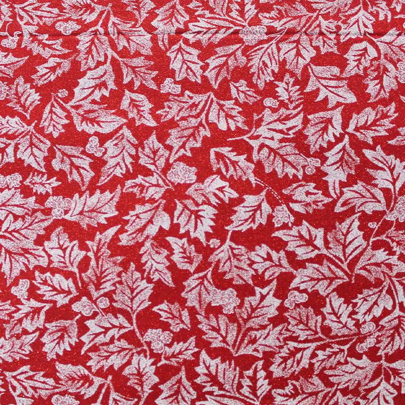 Christmas Cotton - Red - Glitter - Foliage