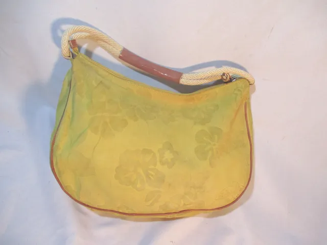 CLAUDIA FIRENZE FLORAL SUEDE Leather Shoulder Bag Hobo Purse YELLOW