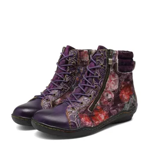 CrazycatZ Womens  Boots Sport Leather Western Boots Colorful Leather Boots Red Wine Floral