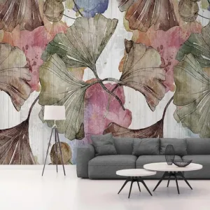 Custom Wallpaper Mural Retro Style Ginkgo Leaf (㎡)