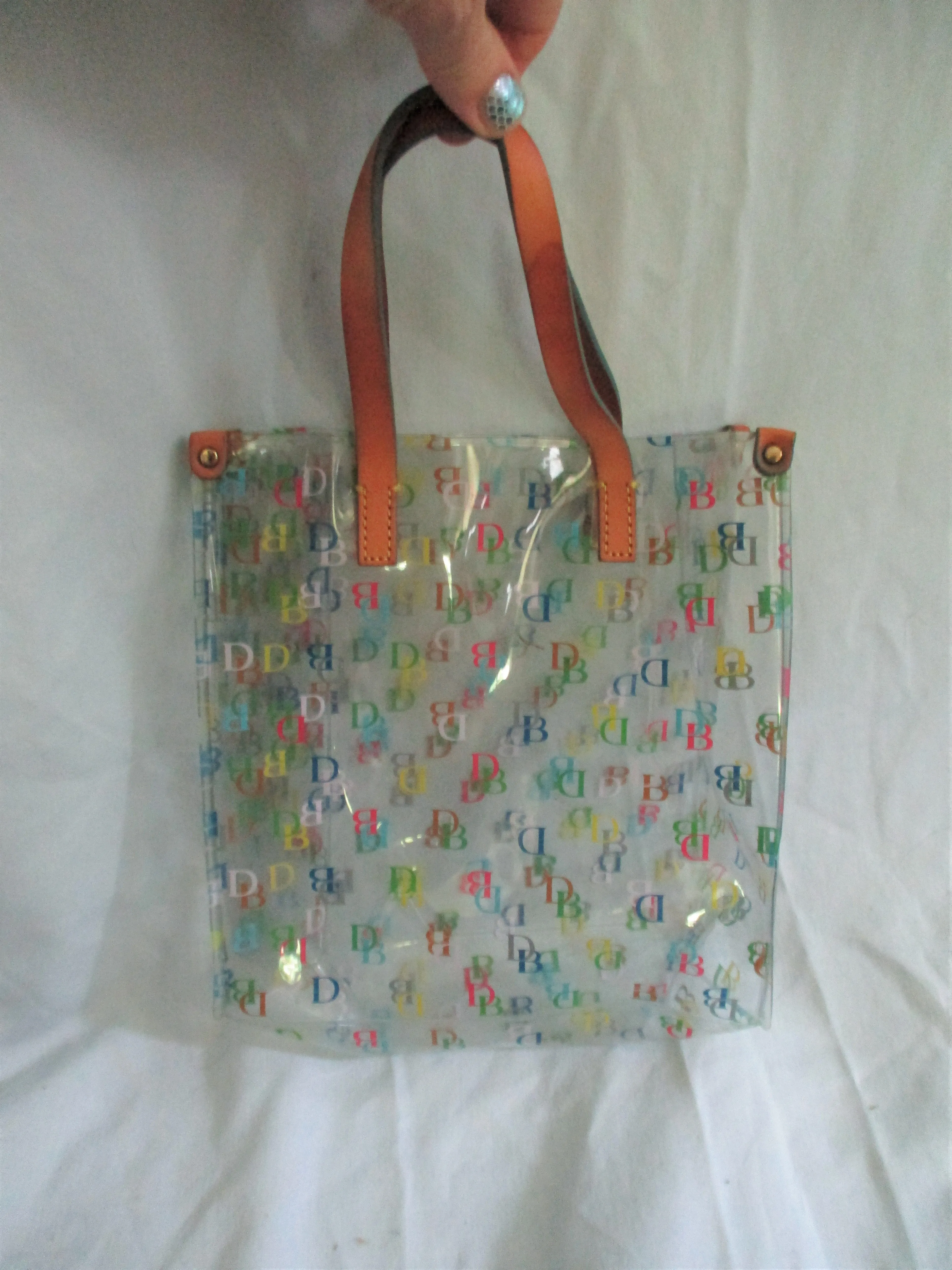 DOONEY & BOURKE Vinyl Leather LUNCH Bag Carryall SHOPPER CLEAR Multi-Color Vegan