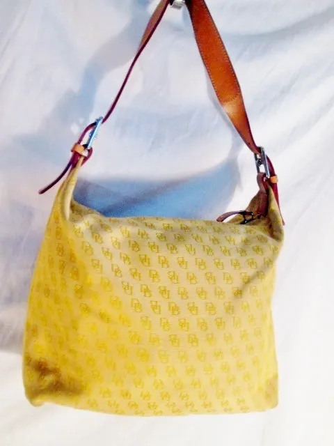 DOONEY & BURKE Signature Logo Canvas Hobo Satchel GOLD DIJON YELLOW Leather