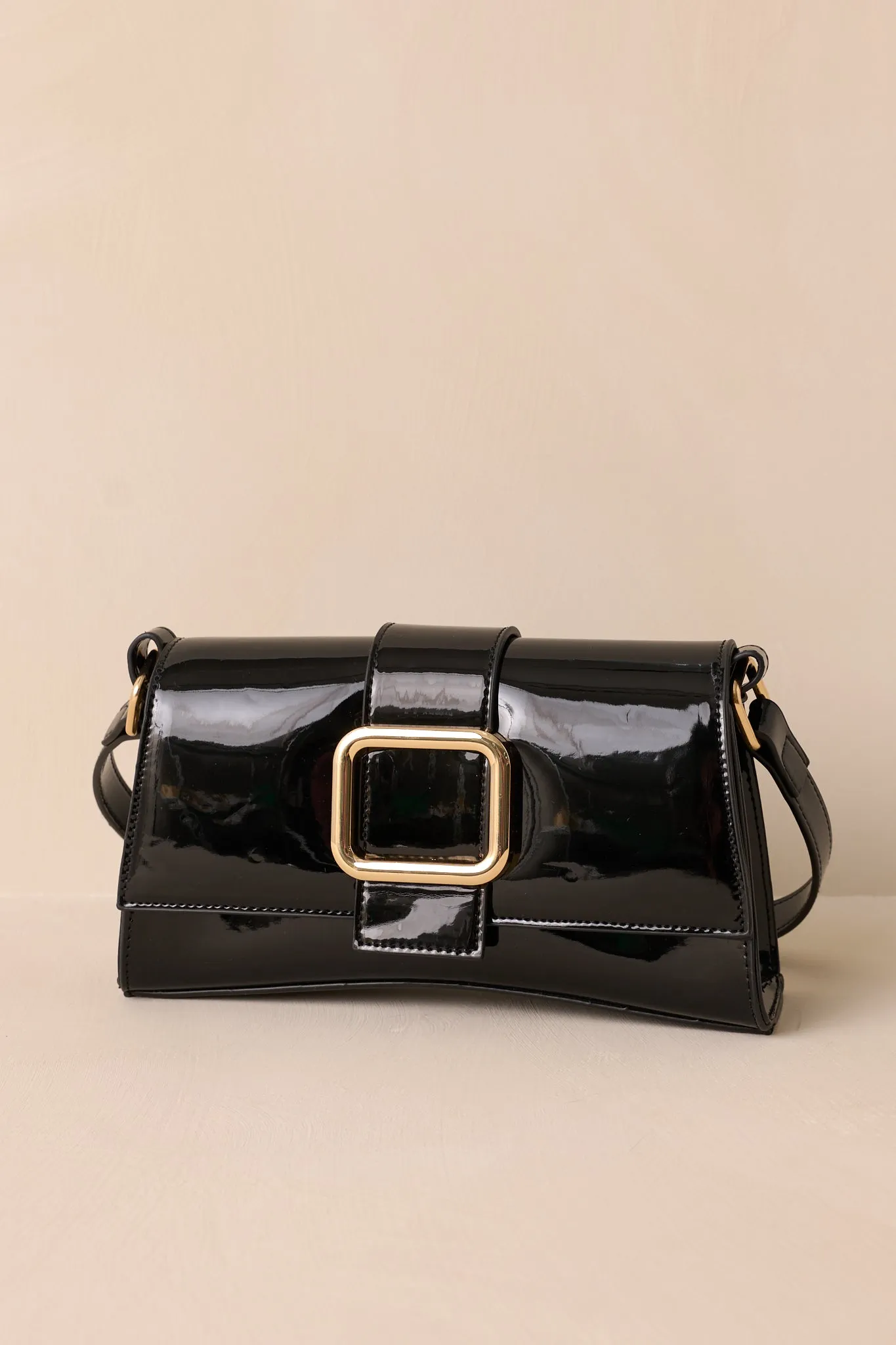 Elegant Allure Black Glossy Handbag