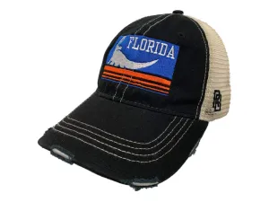 Florida Gators Retro Brand Black Vintage Distressed Mesh Snapback Hat Cap