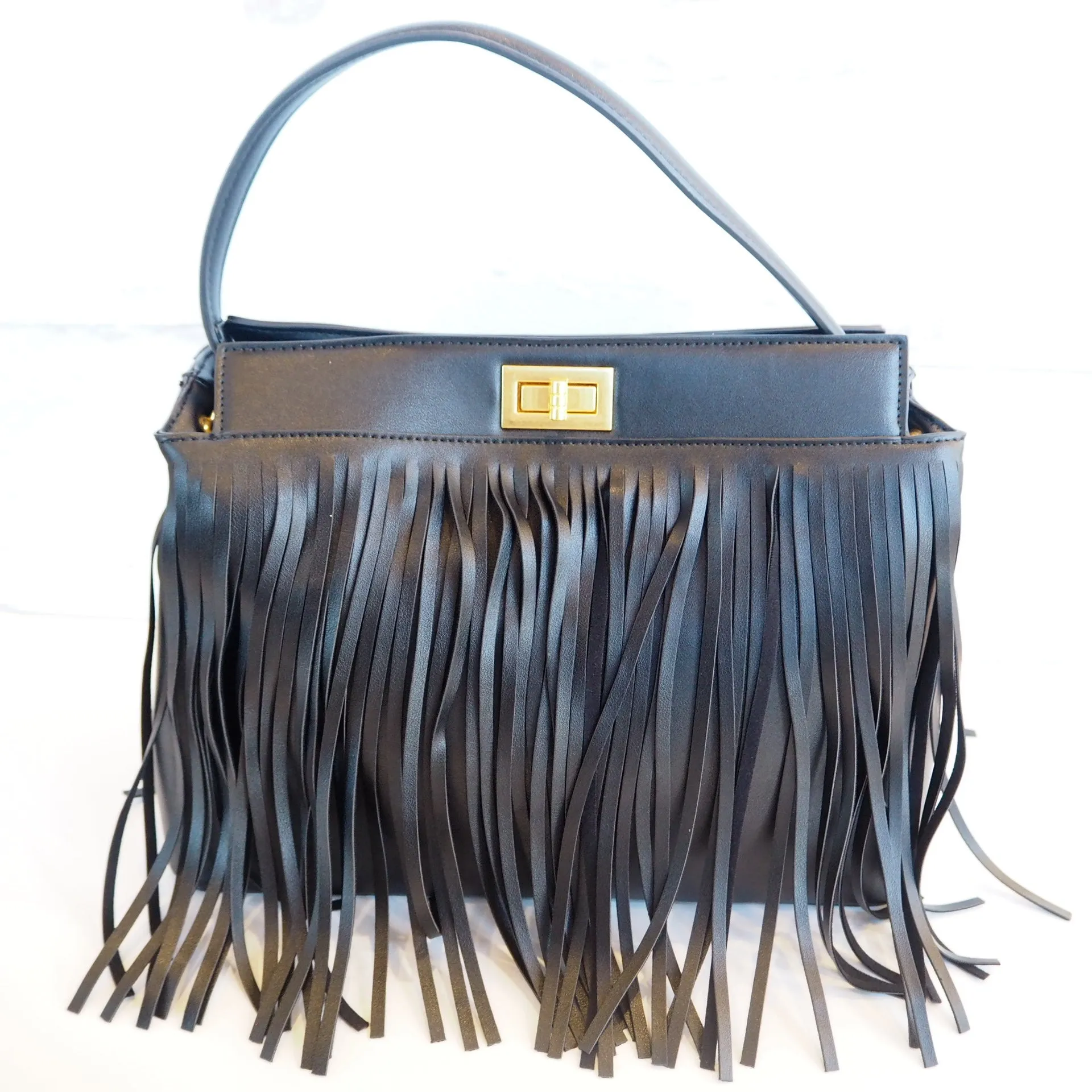 Fringe Vegan Leather Handbag