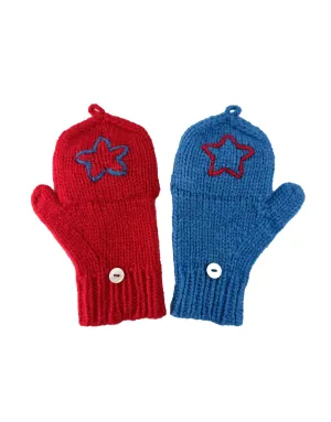 Kids Cashmere Hobo Gloves with stars in Red and Mykonos