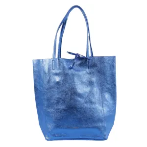 Electric Metallic Blue Maison Fanli Leather Tote Bag