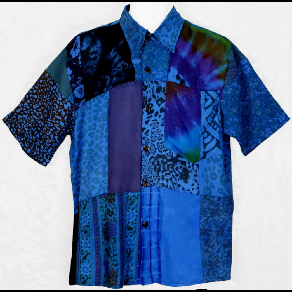 Patchwork Men's Shirt (Blue)