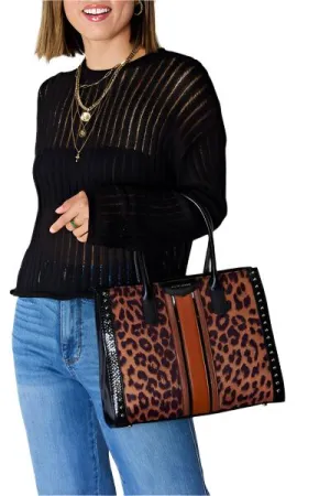 TEEK - DJ Leopard Contrast Rivet Handbag